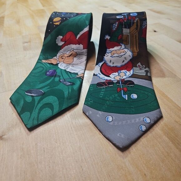 Lot Of 2 Specialties Hallmark Santa Playing Golf Tie's - Picture 12 of 12